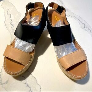 LOLE Sz 38 Espadrille Wedges Sandals 2 Toned Straps  Buckle Closure